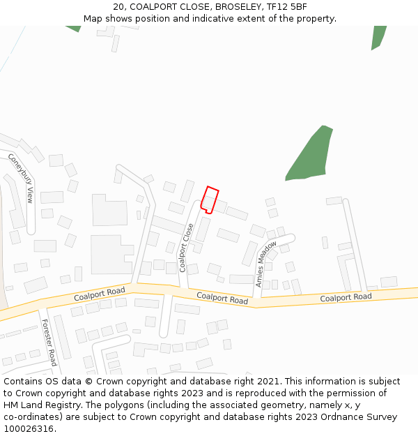 20, COALPORT CLOSE, BROSELEY, TF12 5BF: Location map and indicative extent of plot