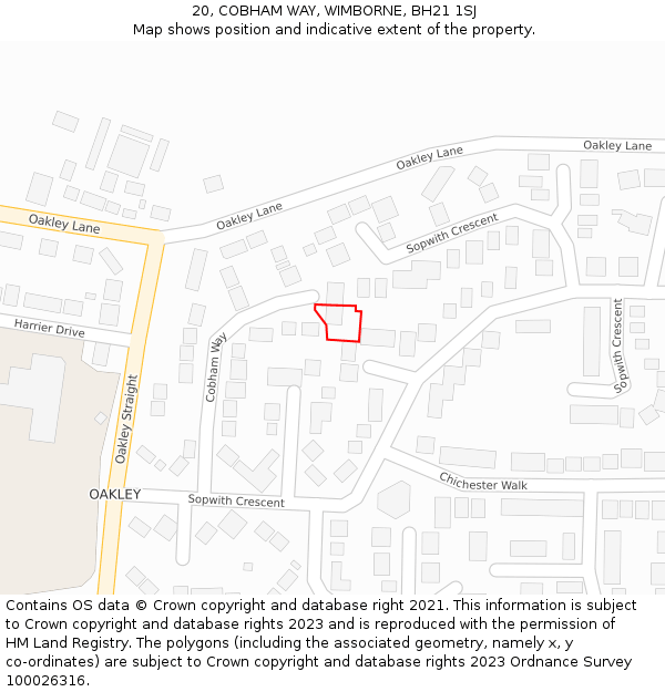 20, COBHAM WAY, WIMBORNE, BH21 1SJ: Location map and indicative extent of plot