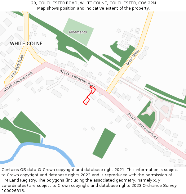 20, COLCHESTER ROAD, WHITE COLNE, COLCHESTER, CO6 2PN: Location map and indicative extent of plot