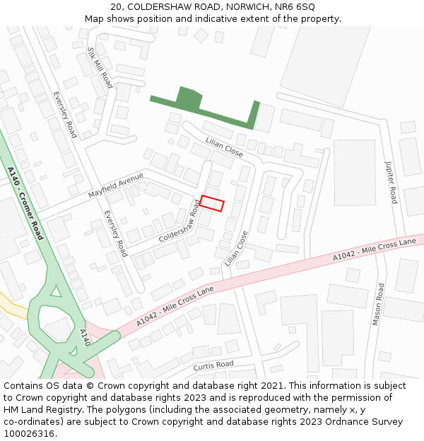 20, COLDERSHAW ROAD, NORWICH, NR6 6SQ: Location map and indicative extent of plot