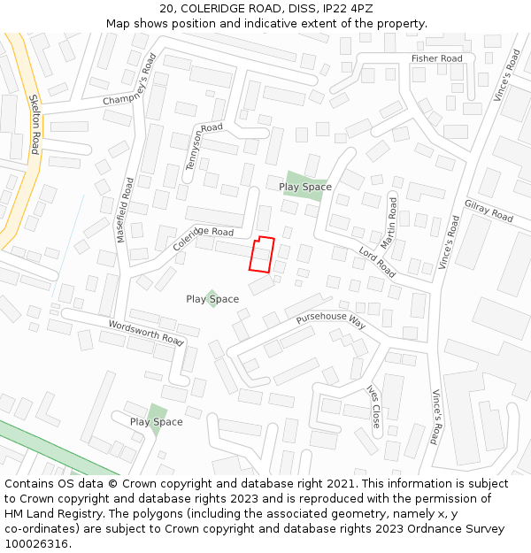 20, COLERIDGE ROAD, DISS, IP22 4PZ: Location map and indicative extent of plot