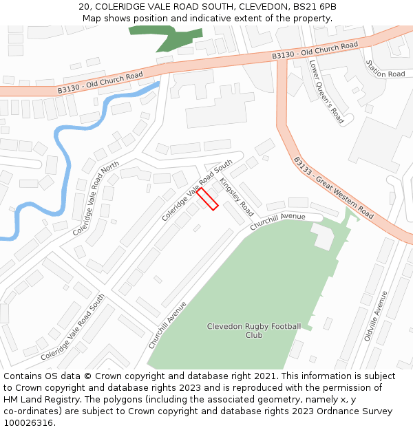 20, COLERIDGE VALE ROAD SOUTH, CLEVEDON, BS21 6PB: Location map and indicative extent of plot