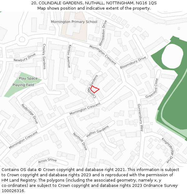 20, COLINDALE GARDENS, NUTHALL, NOTTINGHAM, NG16 1QS: Location map and indicative extent of plot