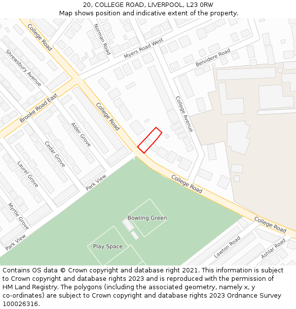 20, COLLEGE ROAD, LIVERPOOL, L23 0RW: Location map and indicative extent of plot