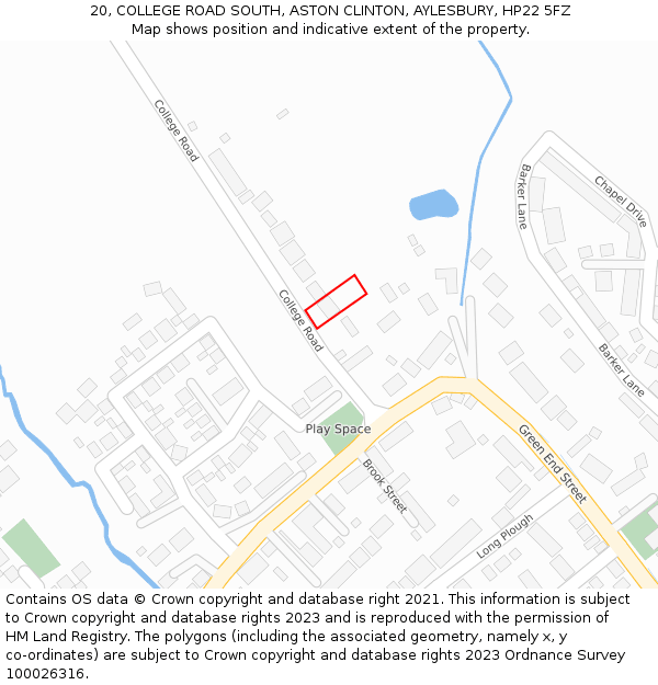 20, COLLEGE ROAD SOUTH, ASTON CLINTON, AYLESBURY, HP22 5FZ: Location map and indicative extent of plot