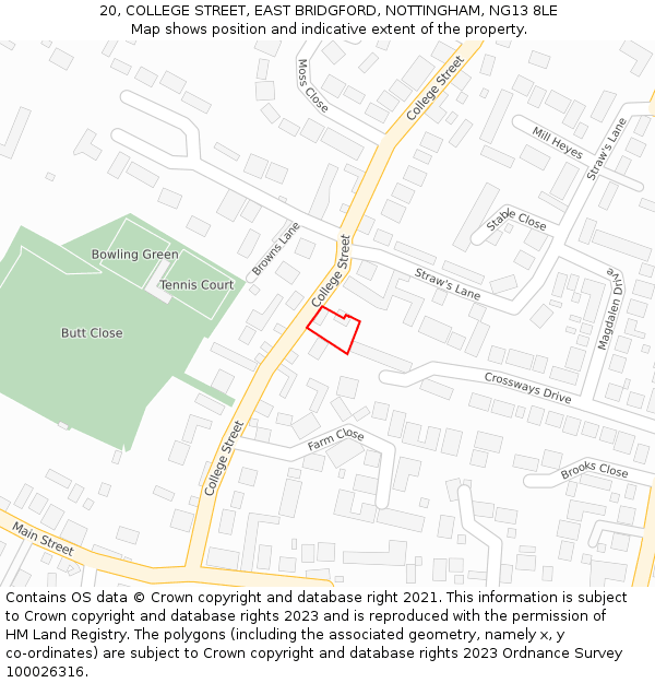 20, COLLEGE STREET, EAST BRIDGFORD, NOTTINGHAM, NG13 8LE: Location map and indicative extent of plot