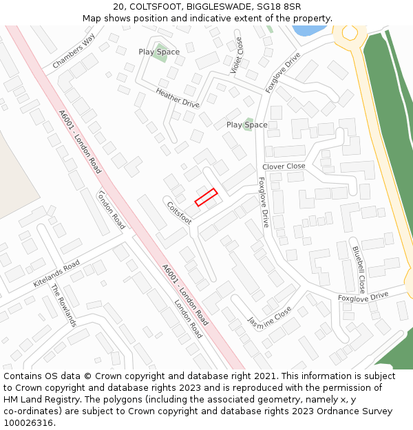 20, COLTSFOOT, BIGGLESWADE, SG18 8SR: Location map and indicative extent of plot