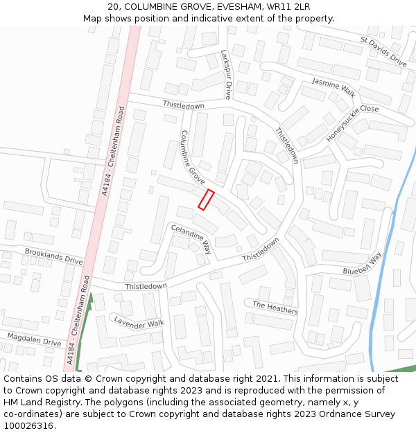 20, COLUMBINE GROVE, EVESHAM, WR11 2LR: Location map and indicative extent of plot