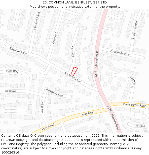 20, COMMON LANE, BENFLEET, SS7 3TD: Location map and indicative extent of plot