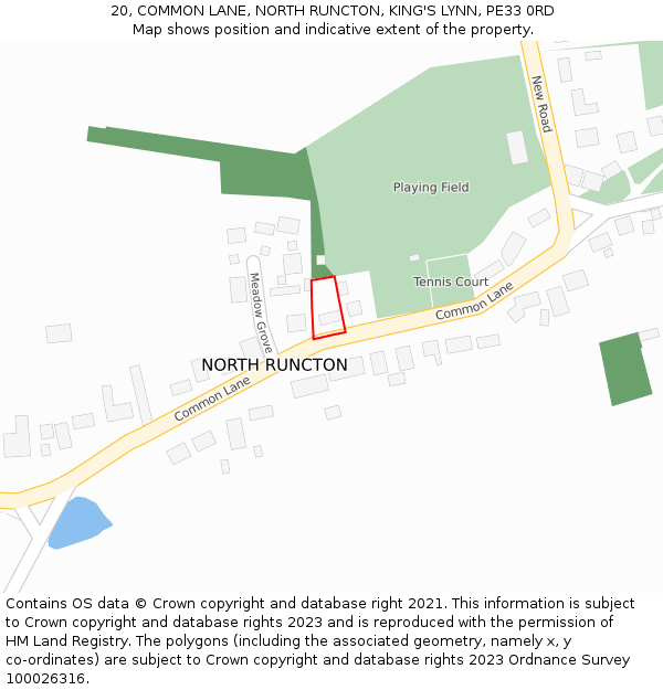 20, COMMON LANE, NORTH RUNCTON, KING'S LYNN, PE33 0RD: Location map and indicative extent of plot