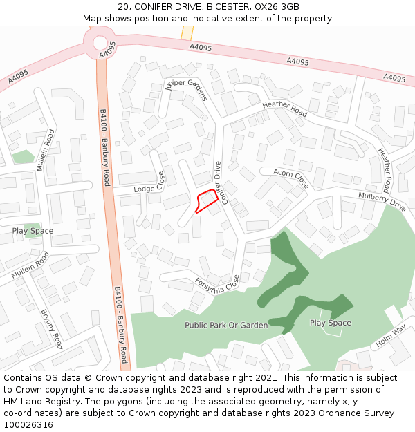 20, CONIFER DRIVE, BICESTER, OX26 3GB: Location map and indicative extent of plot