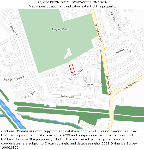 20, CONISTON DRIVE, DONCASTER, DN4 9GA: Location map and indicative extent of plot