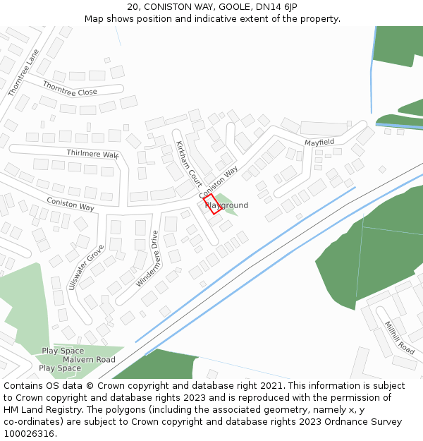 20, CONISTON WAY, GOOLE, DN14 6JP: Location map and indicative extent of plot