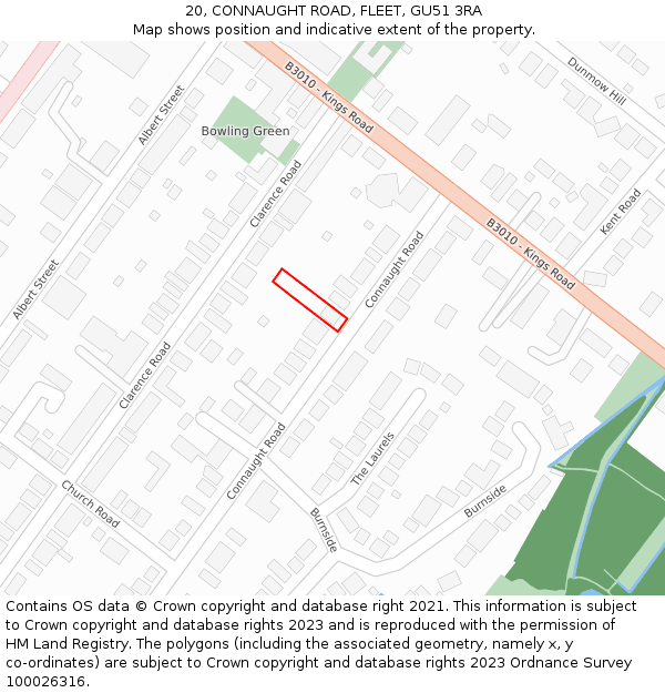 20, CONNAUGHT ROAD, FLEET, GU51 3RA: Location map and indicative extent of plot