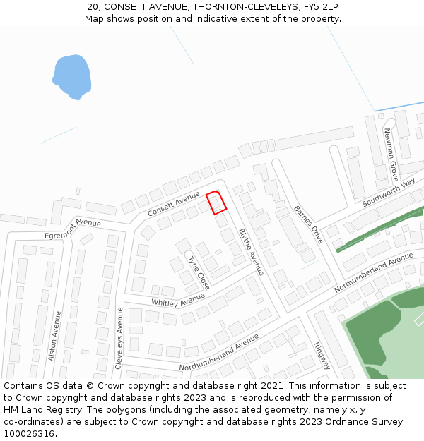 20, CONSETT AVENUE, THORNTON-CLEVELEYS, FY5 2LP: Location map and indicative extent of plot