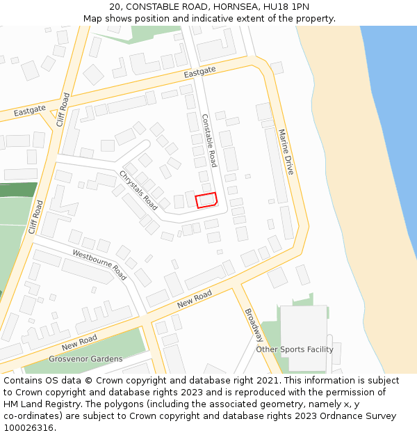 20, CONSTABLE ROAD, HORNSEA, HU18 1PN: Location map and indicative extent of plot