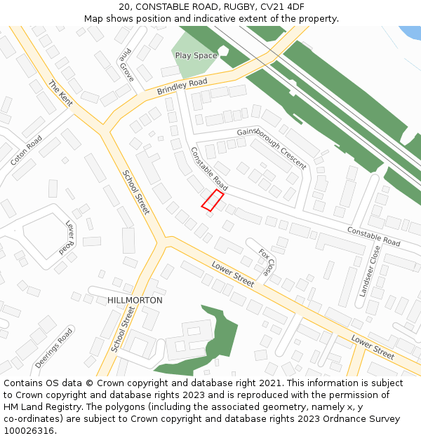 20, CONSTABLE ROAD, RUGBY, CV21 4DF: Location map and indicative extent of plot