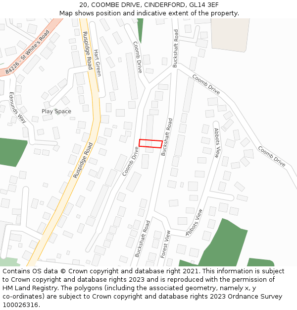 20, COOMBE DRIVE, CINDERFORD, GL14 3EF: Location map and indicative extent of plot