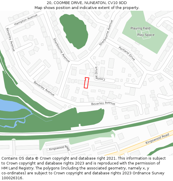 20, COOMBE DRIVE, NUNEATON, CV10 9DD: Location map and indicative extent of plot