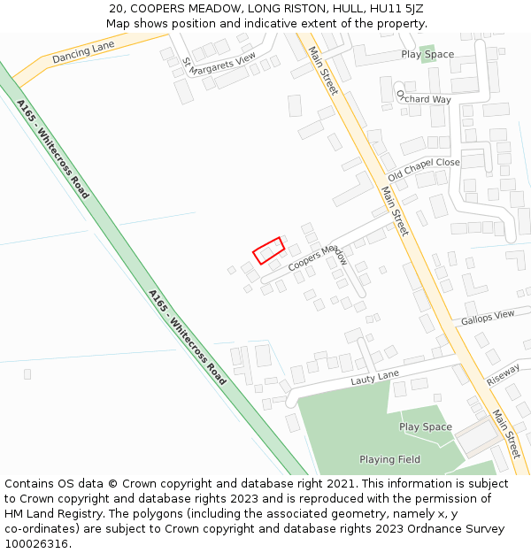 20, COOPERS MEADOW, LONG RISTON, HULL, HU11 5JZ: Location map and indicative extent of plot