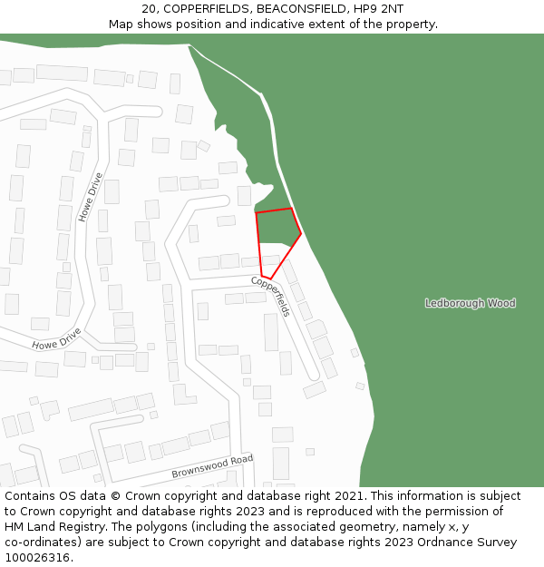 20, COPPERFIELDS, BEACONSFIELD, HP9 2NT: Location map and indicative extent of plot