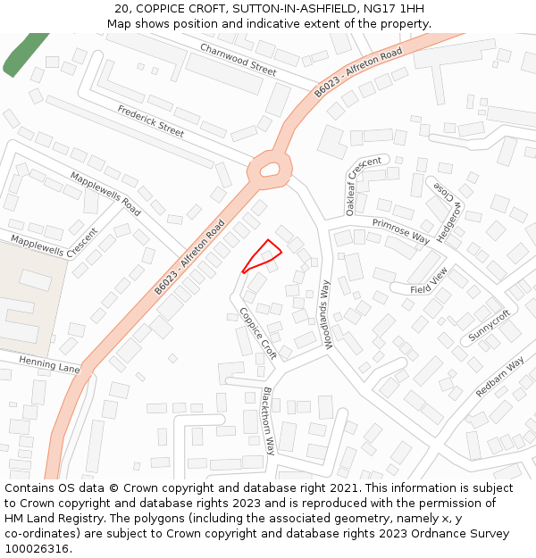 20, COPPICE CROFT, SUTTON-IN-ASHFIELD, NG17 1HH: Location map and indicative extent of plot