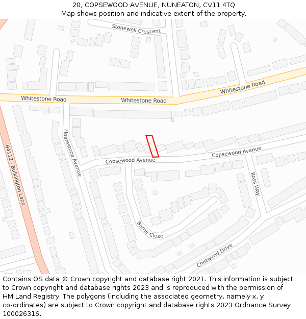 20, COPSEWOOD AVENUE, NUNEATON, CV11 4TQ: Location map and indicative extent of plot