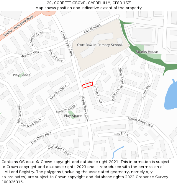 20, CORBETT GROVE, CAERPHILLY, CF83 1SZ: Location map and indicative extent of plot