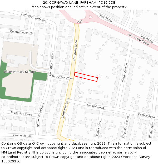 20, CORNAWAY LANE, FAREHAM, PO16 9DB: Location map and indicative extent of plot