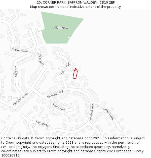 20, CORNER PARK, SAFFRON WALDEN, CB10 2EF: Location map and indicative extent of plot