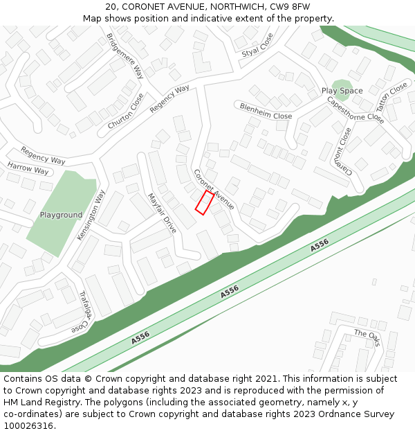 20, CORONET AVENUE, NORTHWICH, CW9 8FW: Location map and indicative extent of plot