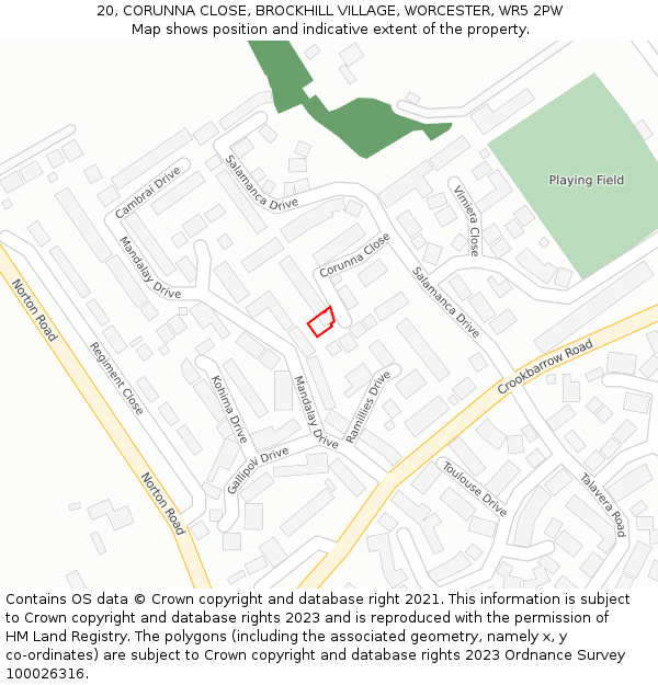 20, CORUNNA CLOSE, BROCKHILL VILLAGE, WORCESTER, WR5 2PW: Location map and indicative extent of plot