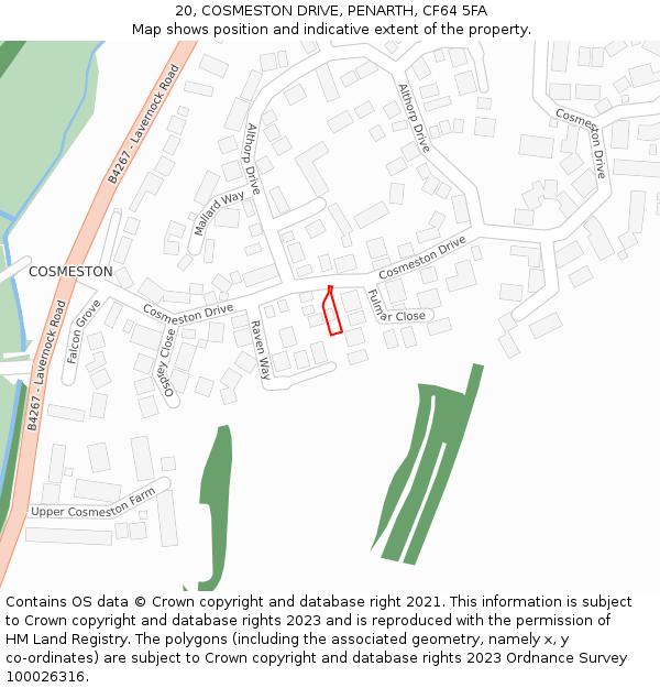 20, COSMESTON DRIVE, PENARTH, CF64 5FA: Location map and indicative extent of plot