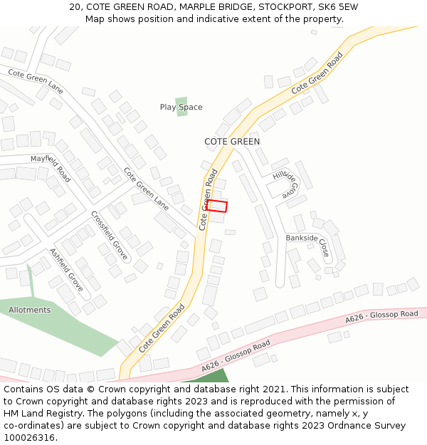 20, COTE GREEN ROAD, MARPLE BRIDGE, STOCKPORT, SK6 5EW: Location map and indicative extent of plot