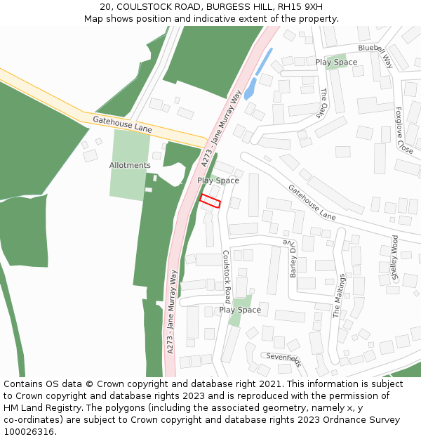 20, COULSTOCK ROAD, BURGESS HILL, RH15 9XH: Location map and indicative extent of plot