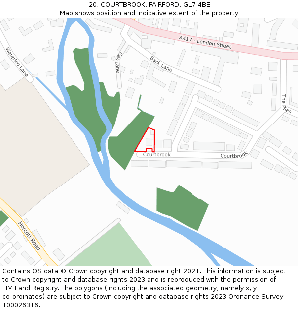 20, COURTBROOK, FAIRFORD, GL7 4BE: Location map and indicative extent of plot