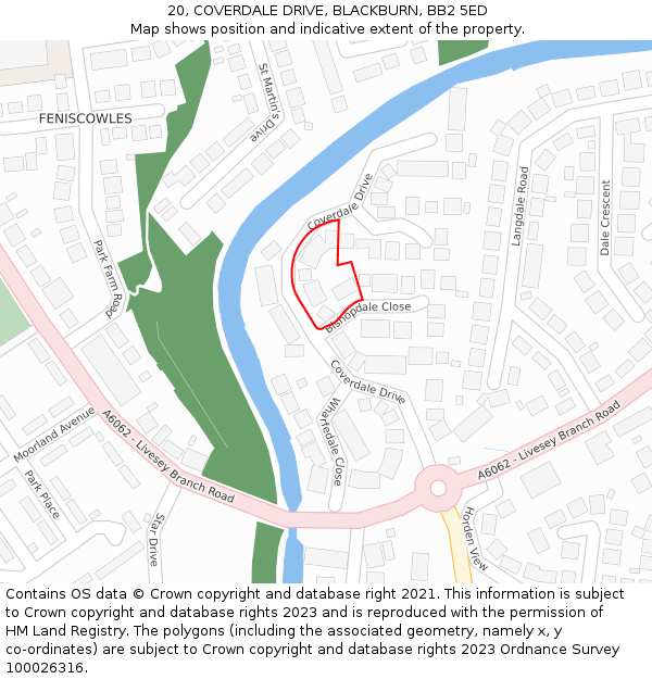 20, COVERDALE DRIVE, BLACKBURN, BB2 5ED: Location map and indicative extent of plot