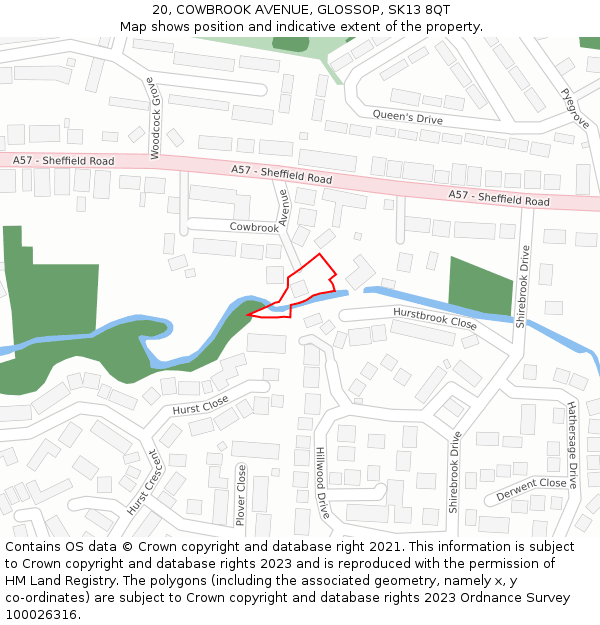 20, COWBROOK AVENUE, GLOSSOP, SK13 8QT: Location map and indicative extent of plot
