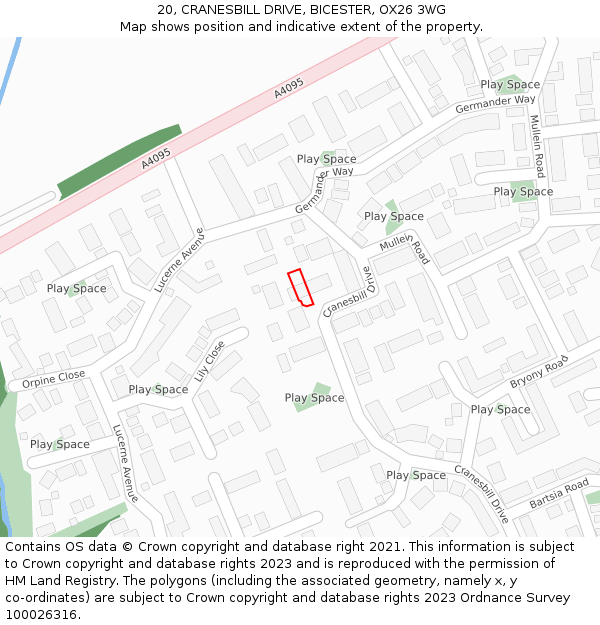 20, CRANESBILL DRIVE, BICESTER, OX26 3WG: Location map and indicative extent of plot