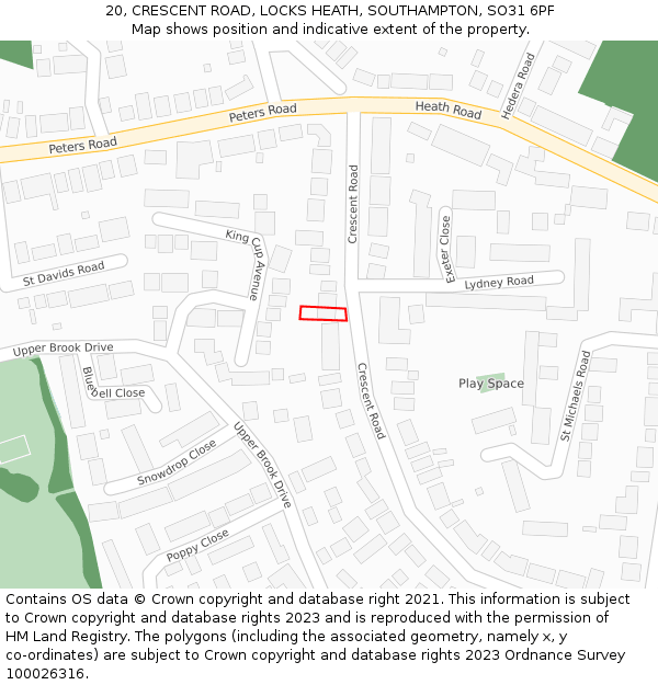 20, CRESCENT ROAD, LOCKS HEATH, SOUTHAMPTON, SO31 6PF: Location map and indicative extent of plot