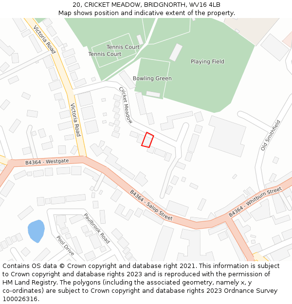 20, CRICKET MEADOW, BRIDGNORTH, WV16 4LB: Location map and indicative extent of plot