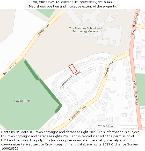 20, CROESWYLAN CRESCENT, OSWESTRY, SY10 9PP: Location map and indicative extent of plot