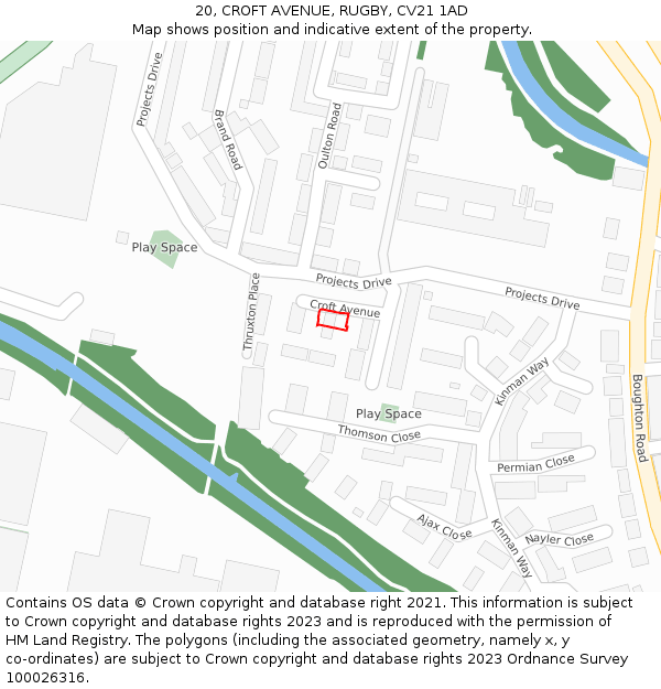 20, CROFT AVENUE, RUGBY, CV21 1AD: Location map and indicative extent of plot