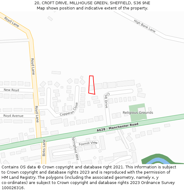 20, CROFT DRIVE, MILLHOUSE GREEN, SHEFFIELD, S36 9NE: Location map and indicative extent of plot