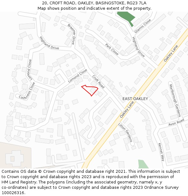 20, CROFT ROAD, OAKLEY, BASINGSTOKE, RG23 7LA: Location map and indicative extent of plot