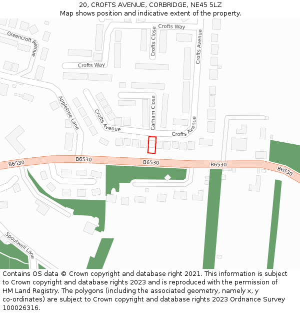 20, CROFTS AVENUE, CORBRIDGE, NE45 5LZ: Location map and indicative extent of plot
