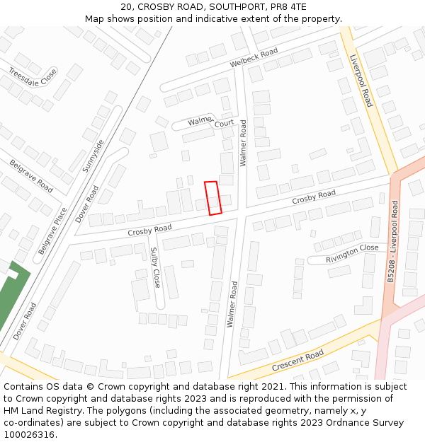 20, CROSBY ROAD, SOUTHPORT, PR8 4TE: Location map and indicative extent of plot