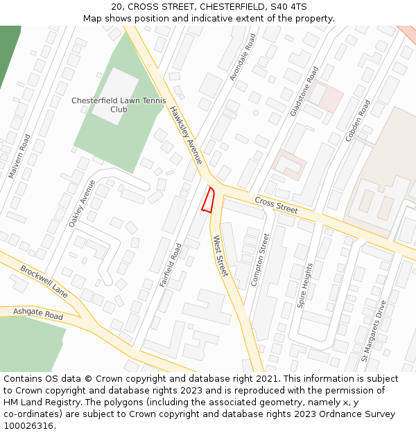 20, CROSS STREET, CHESTERFIELD, S40 4TS: Location map and indicative extent of plot