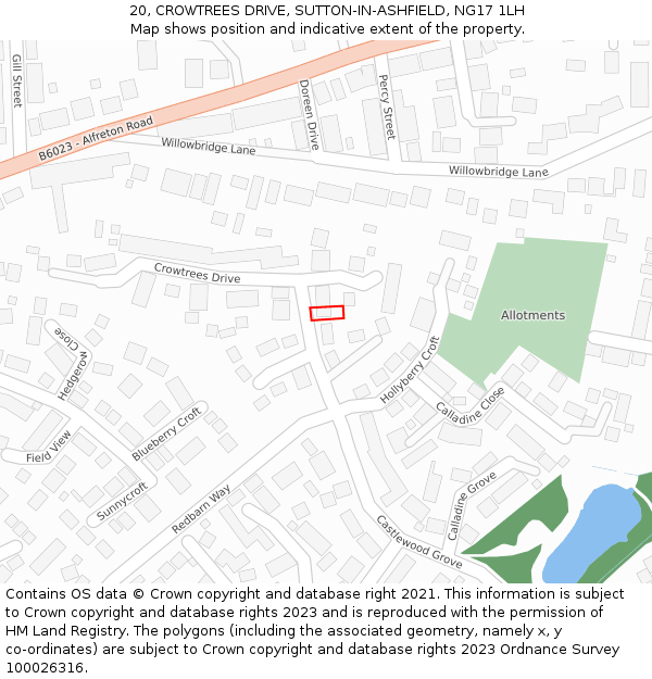 20, CROWTREES DRIVE, SUTTON-IN-ASHFIELD, NG17 1LH: Location map and indicative extent of plot