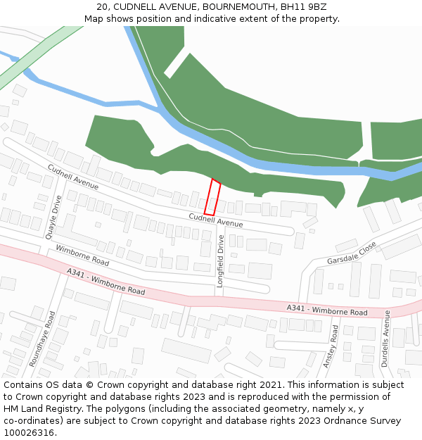 20, CUDNELL AVENUE, BOURNEMOUTH, BH11 9BZ: Location map and indicative extent of plot